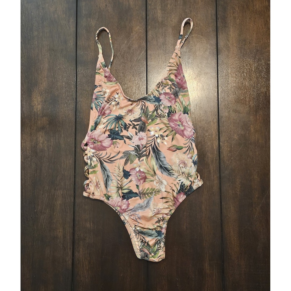 Farm‎ Rio Floral One Piece Swimsuit Size P Women's XS Strappy Sides Cheeky
